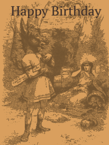 Vintage wood carving animated birthday gif of a donkey wishing a good birthday to his sweetie. Customize the name.