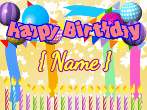 Happy Birthday GIF:Bouncing Birthday Candles on a party background: cursive
