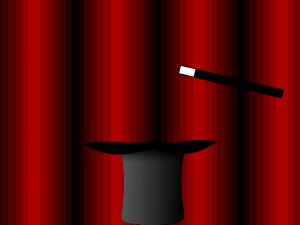 Animated birthday gif with a magical tap of a magicians hat and a bunny birthday surprise. Customize name.