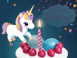 Happy Birthday GIF:Bouncy Unicorn Birthday Greeting