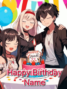 Happy Birthday GIF:Anime Cake Party Balloons