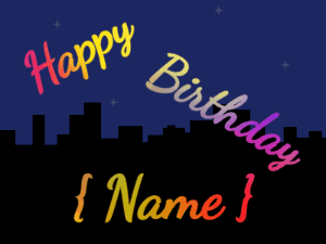 Happy Birthday GIF:Birthday fireworks over cityscape