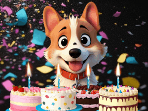 Happy Birthday GIF:A Corgi and 4 Cakes
