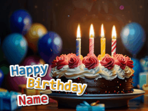 Happy Birthday GIF:Cake with Falling Glitter