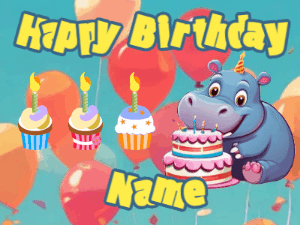 Happy Birthday GIF:Cupcakes Hippo Bday