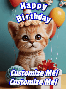 Happy Birthday GIF:Fireworks Cat with Gift