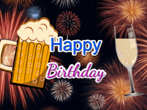Happy Birthday GIF:A Toast with Fireworks
