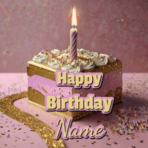 Happy Birthday GIF:Fancy Gold Birthday Cake Slice