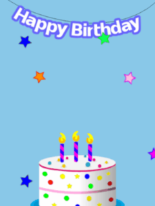 Happy Birthday GIF:Blue Birthday Card Cake and Stars