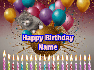Happy Birthday GIF:Cat watching bouncing Birthday Candles