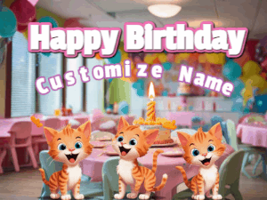 Happy Birthday GIF:Kittens in a party room