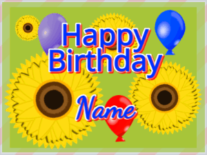 Happy Birthday GIF:Sunflowers and Birthday Balloons