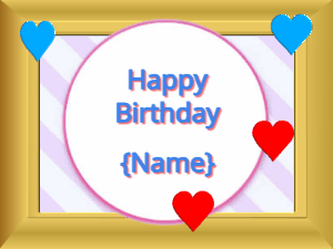 Happy Birthday GIF:Golden picture frame around a hearts birthday message