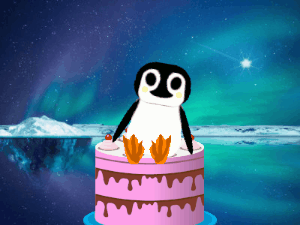 GIF: Purple birthday cake slice with candles