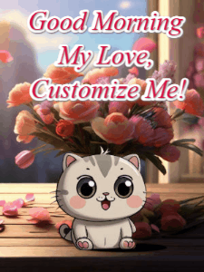 GIF: Cute Cartoon Kitty Bouquet of Flowers