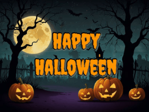 GIF: Pumpkin Yard with Flying Ghosts